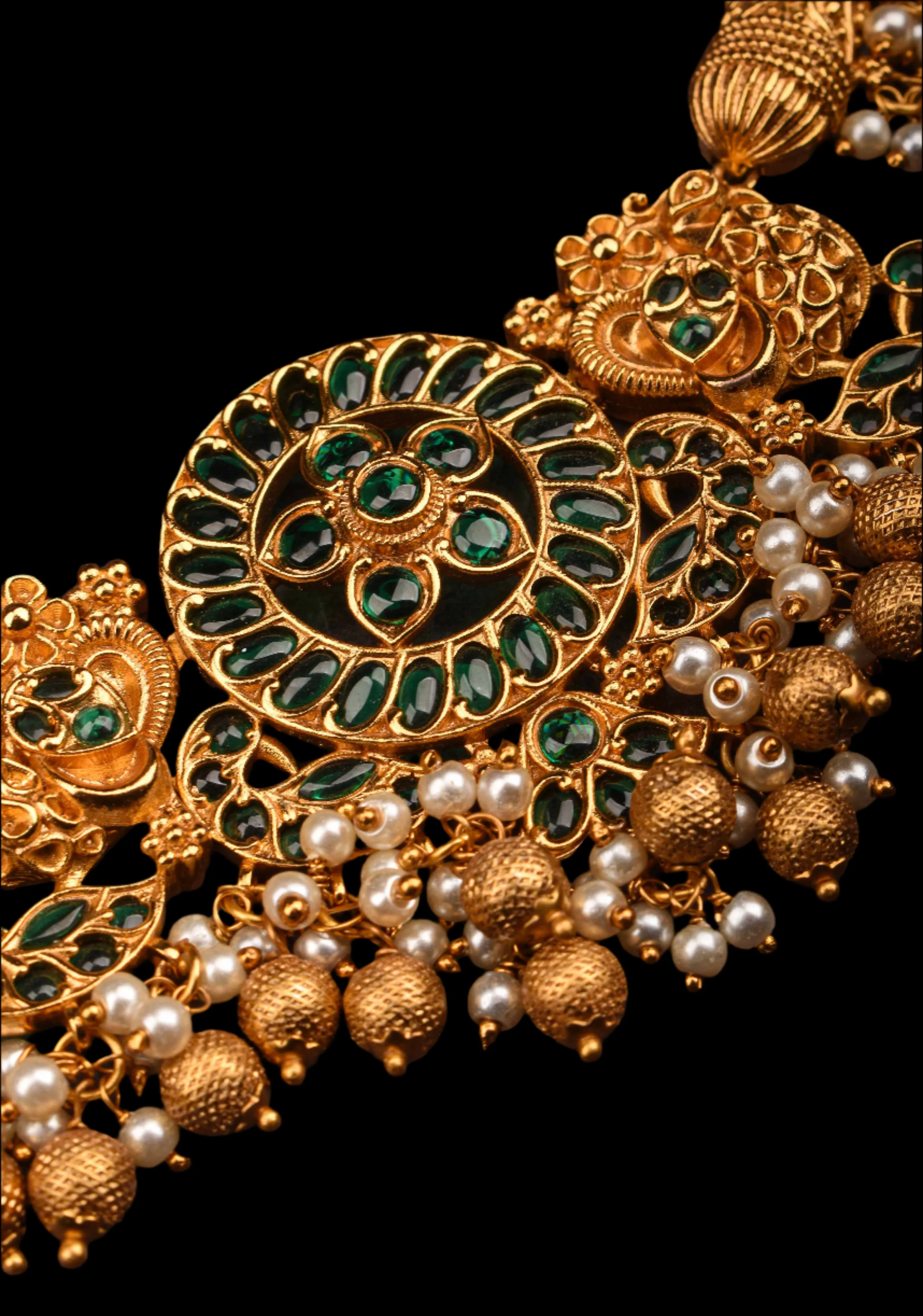 Hasli inspired Ethnic Necklace With Green stone and dangling beads