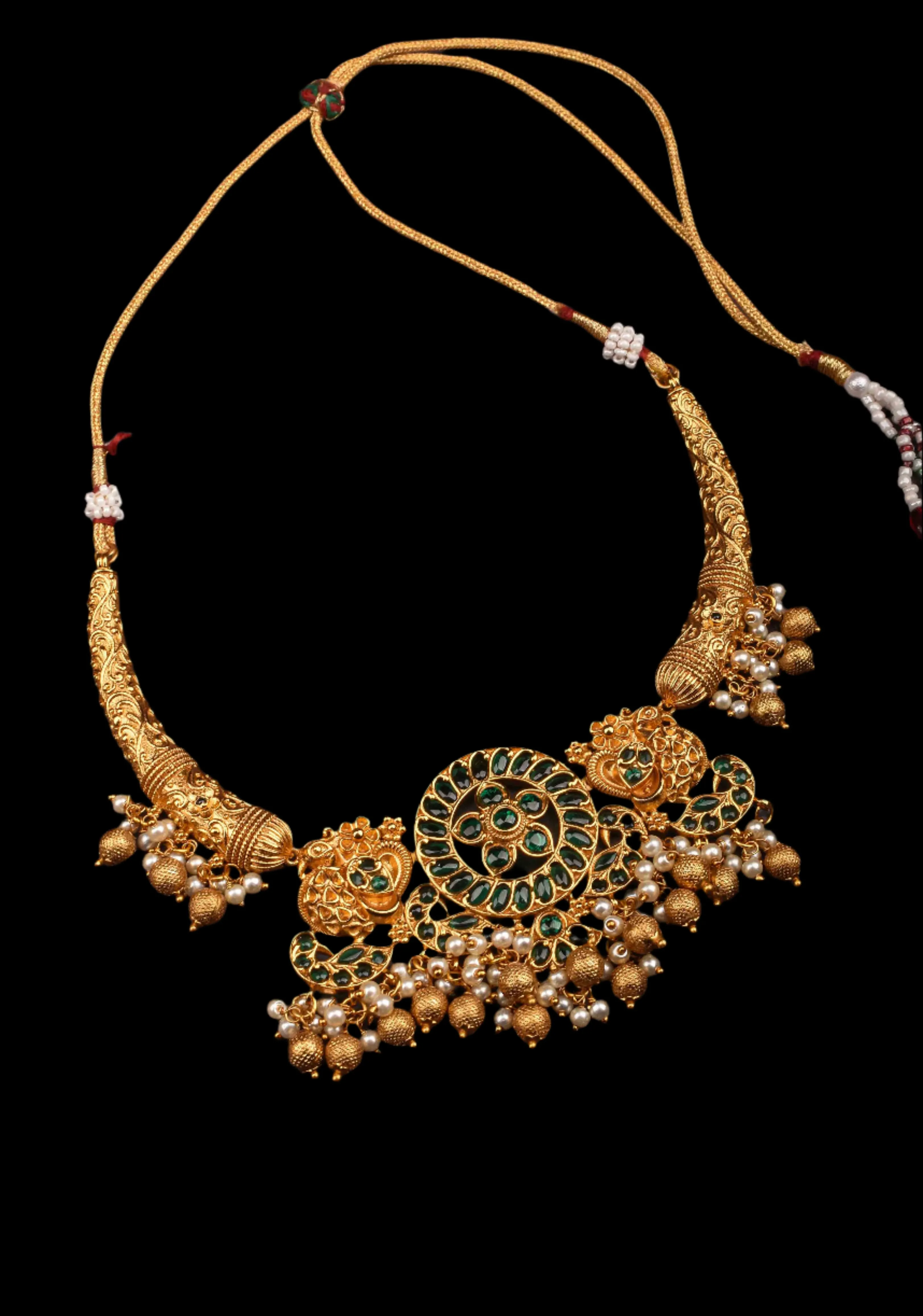 Hasli inspired Ethnic Necklace With Green stone and dangling beads