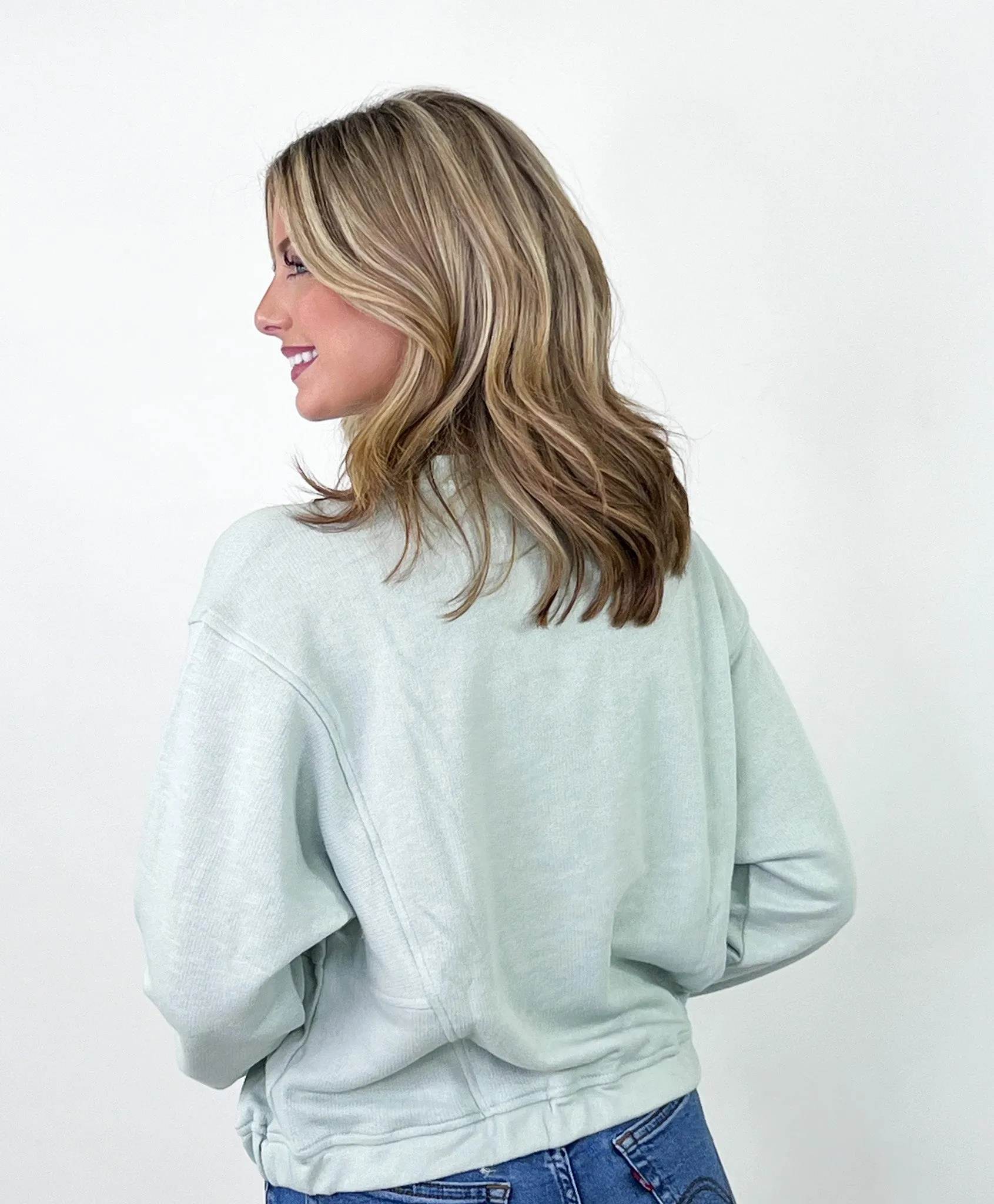 Heather - Elastic Waist Pullover Sweatshirt (Mint)
