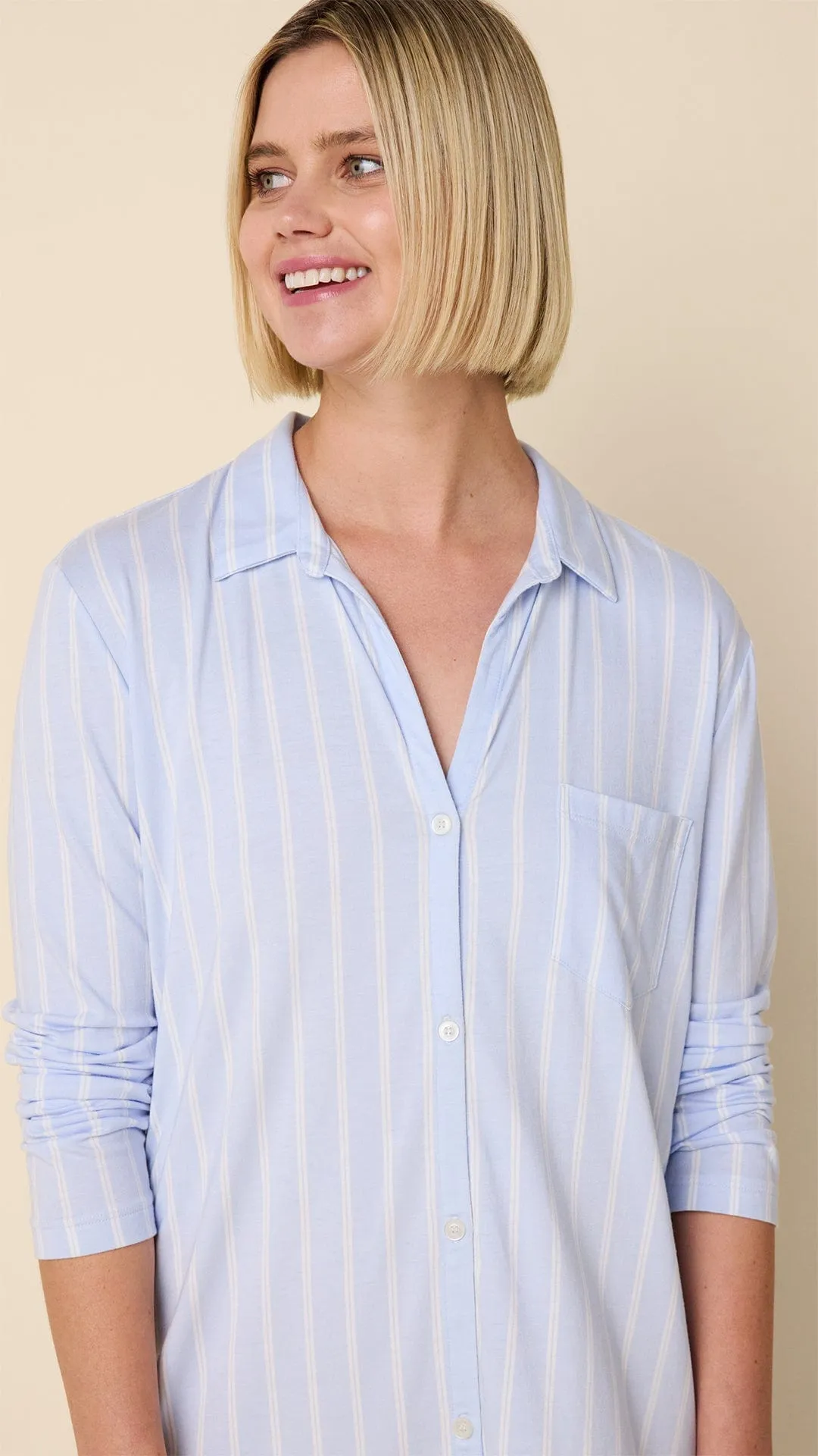 Heritage Stripe Pima Knit Night Shirt - Blue