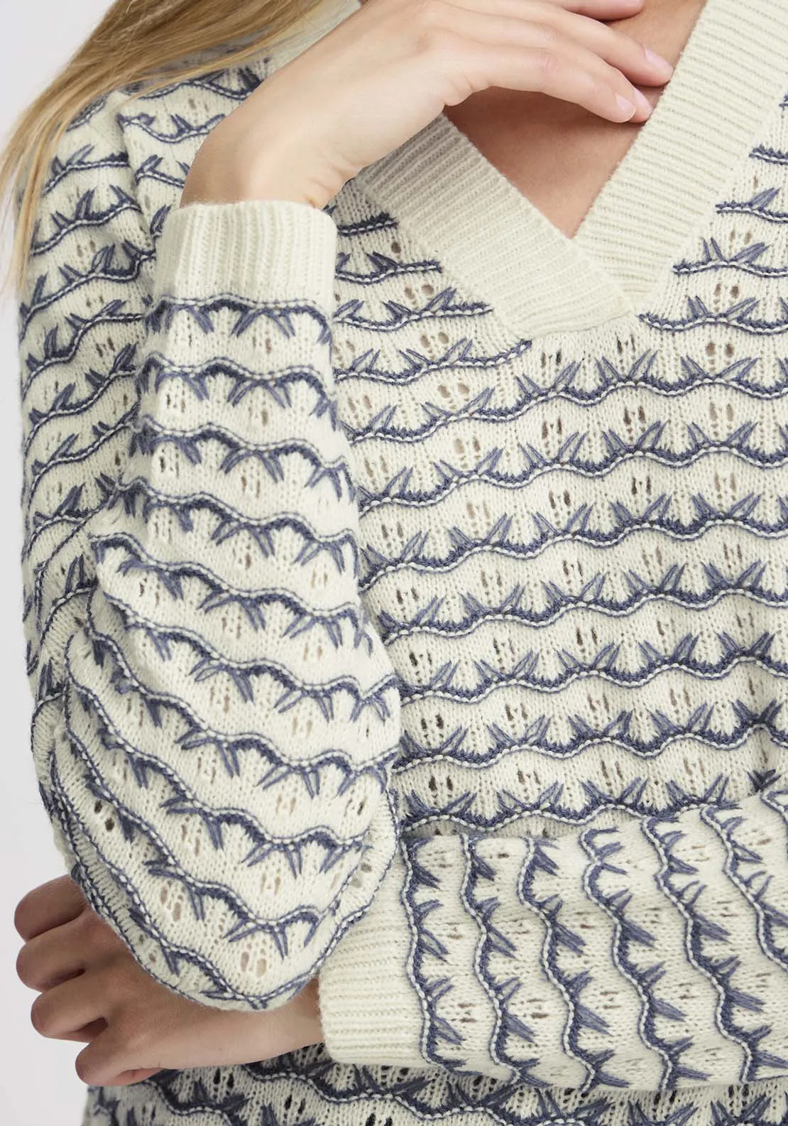 Long Sleeve Knit Pullover - Vintage Indigo Mix