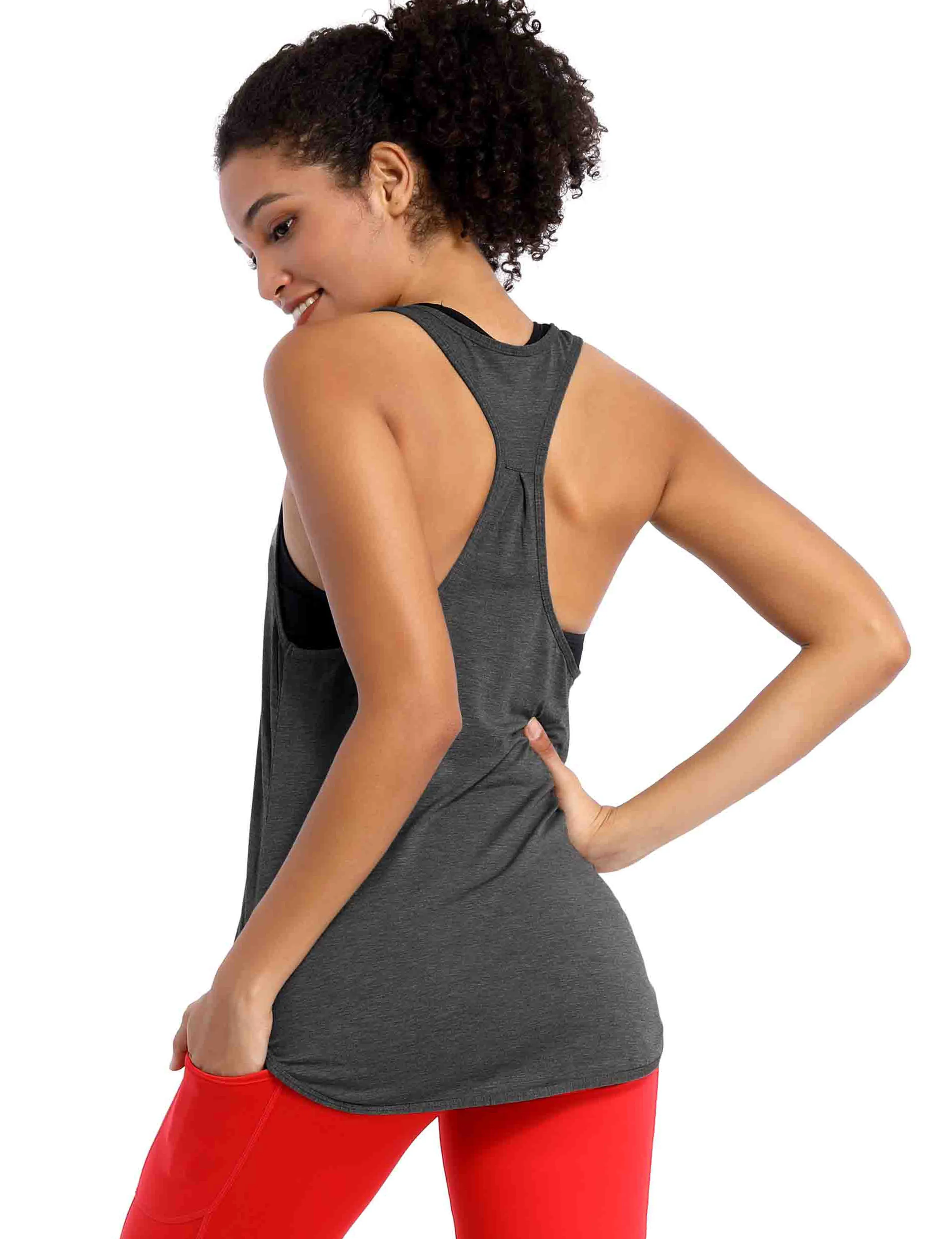 Loose Fit Racerback Tank Top heathercharcoal_Pilates