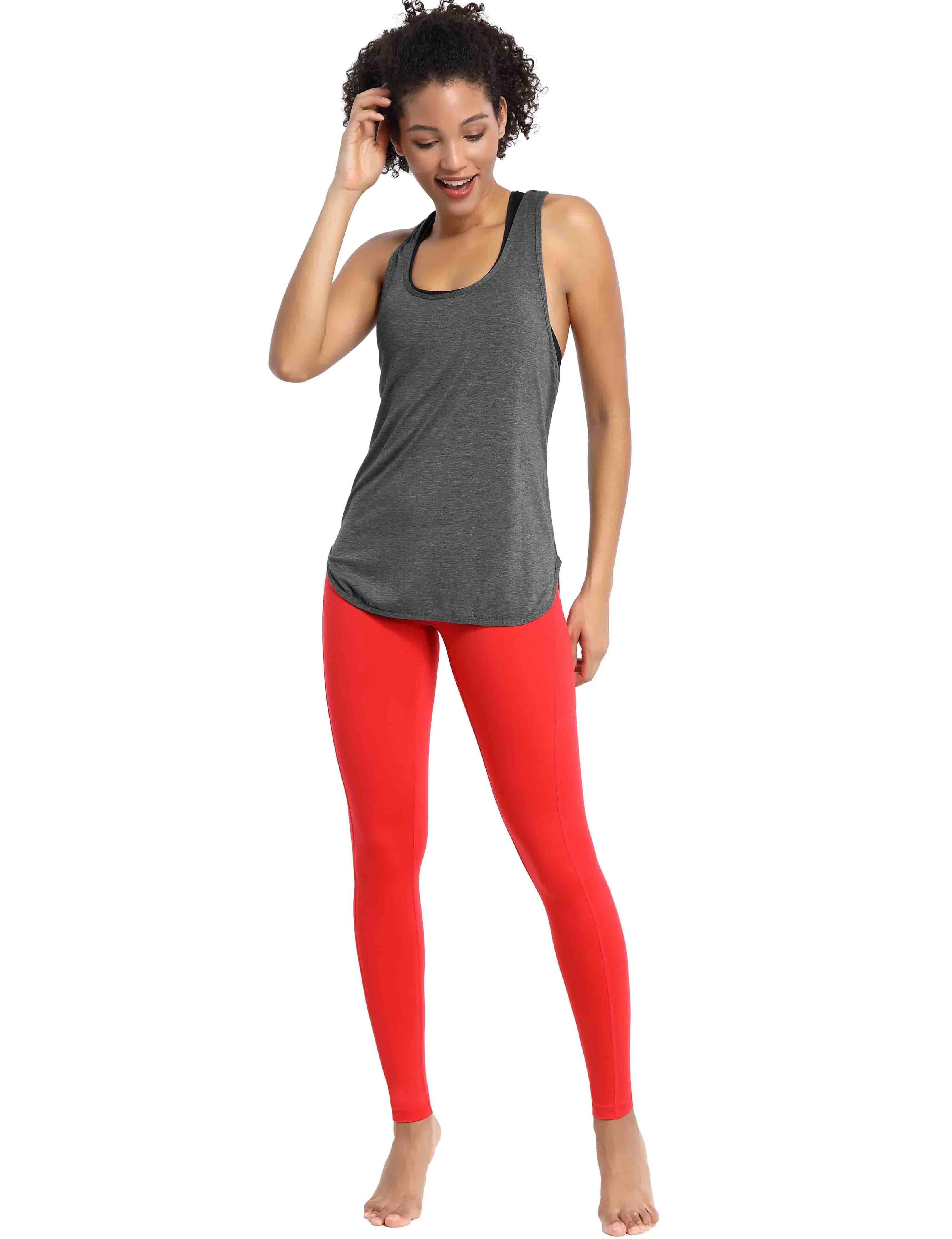 Loose Fit Racerback Tank Top heathercharcoal_Pilates