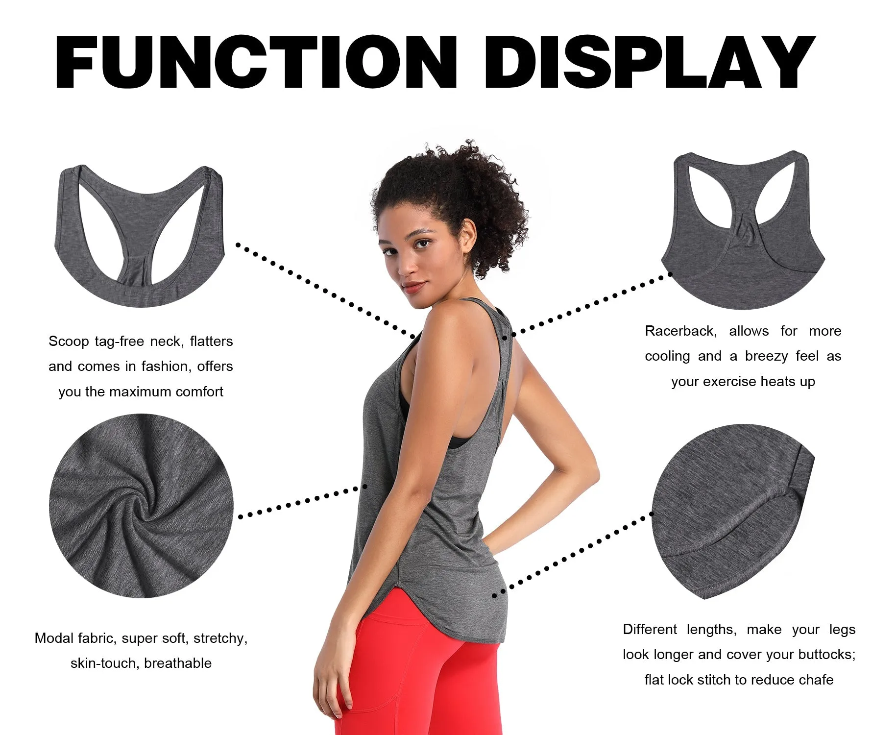 Loose Fit Racerback Tank Top heathercharcoal_Pilates