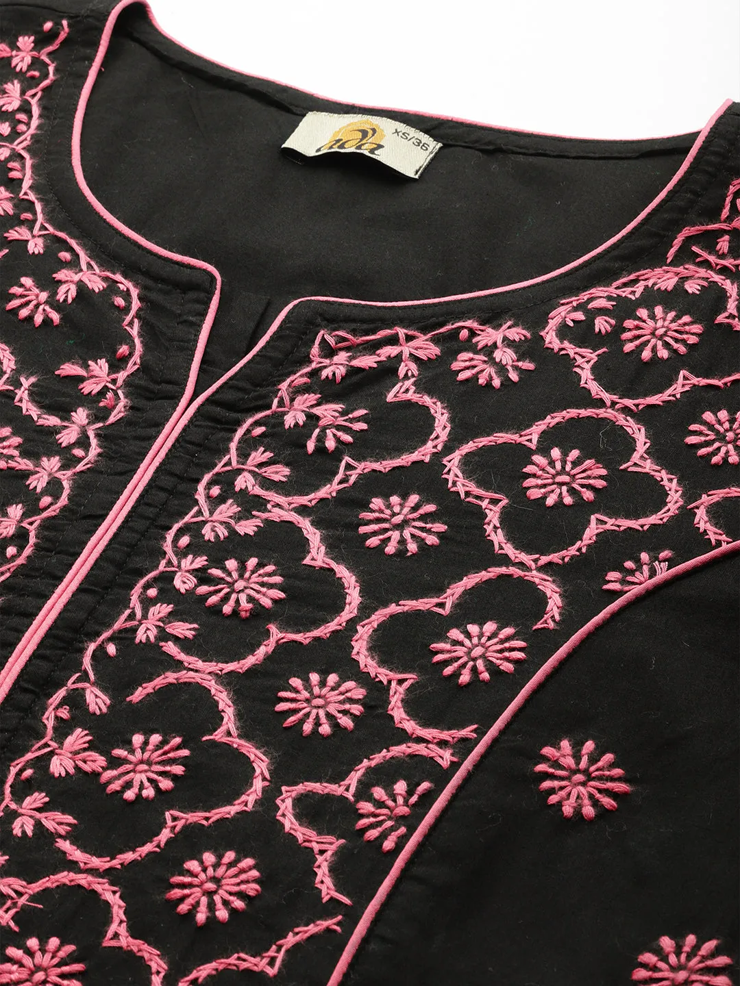 Lucknowi Chikankari Black & Pink Cotton Kurta