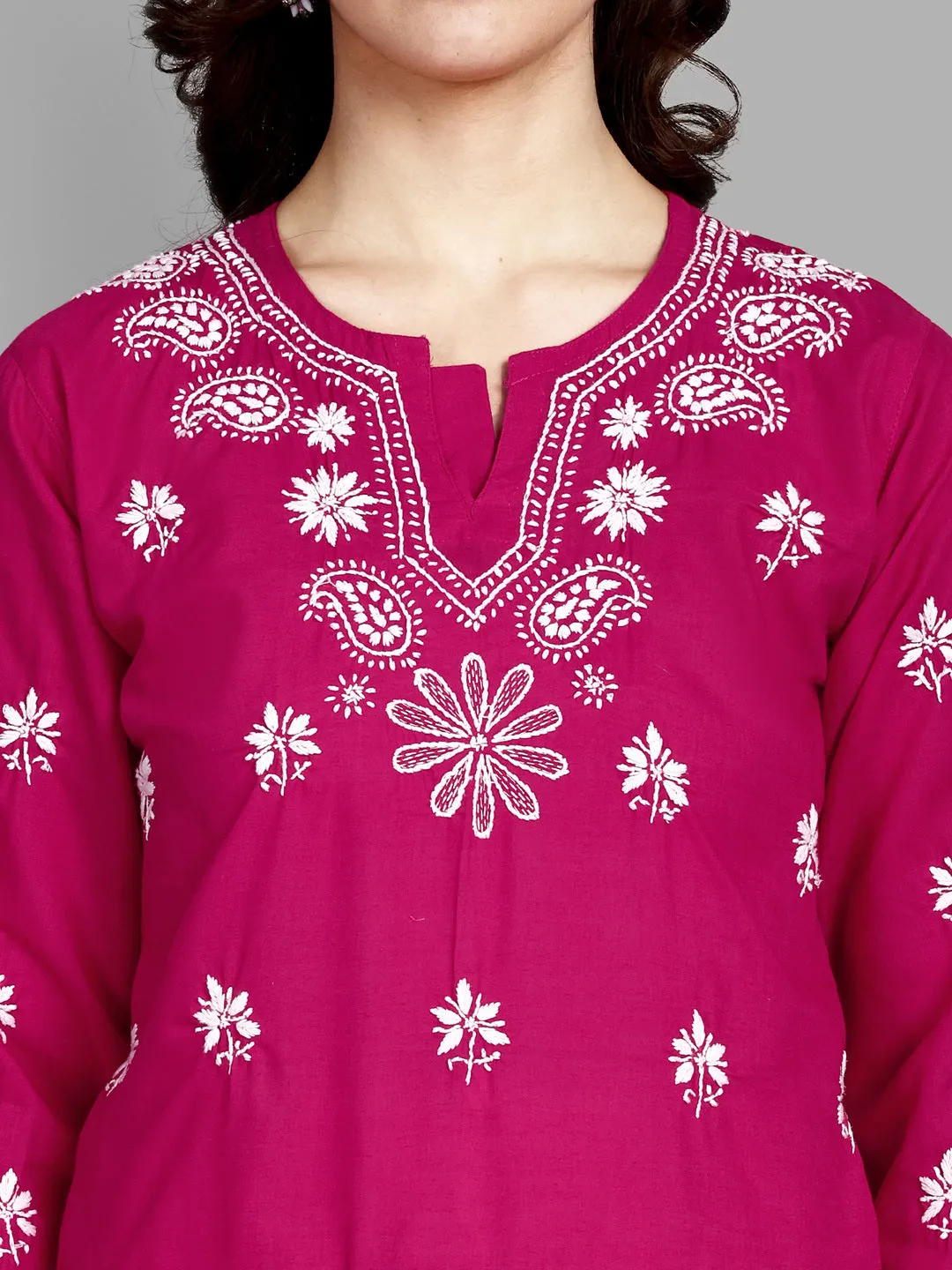 Lucknowi Chikankari Magenta Cotton Silk Kurta