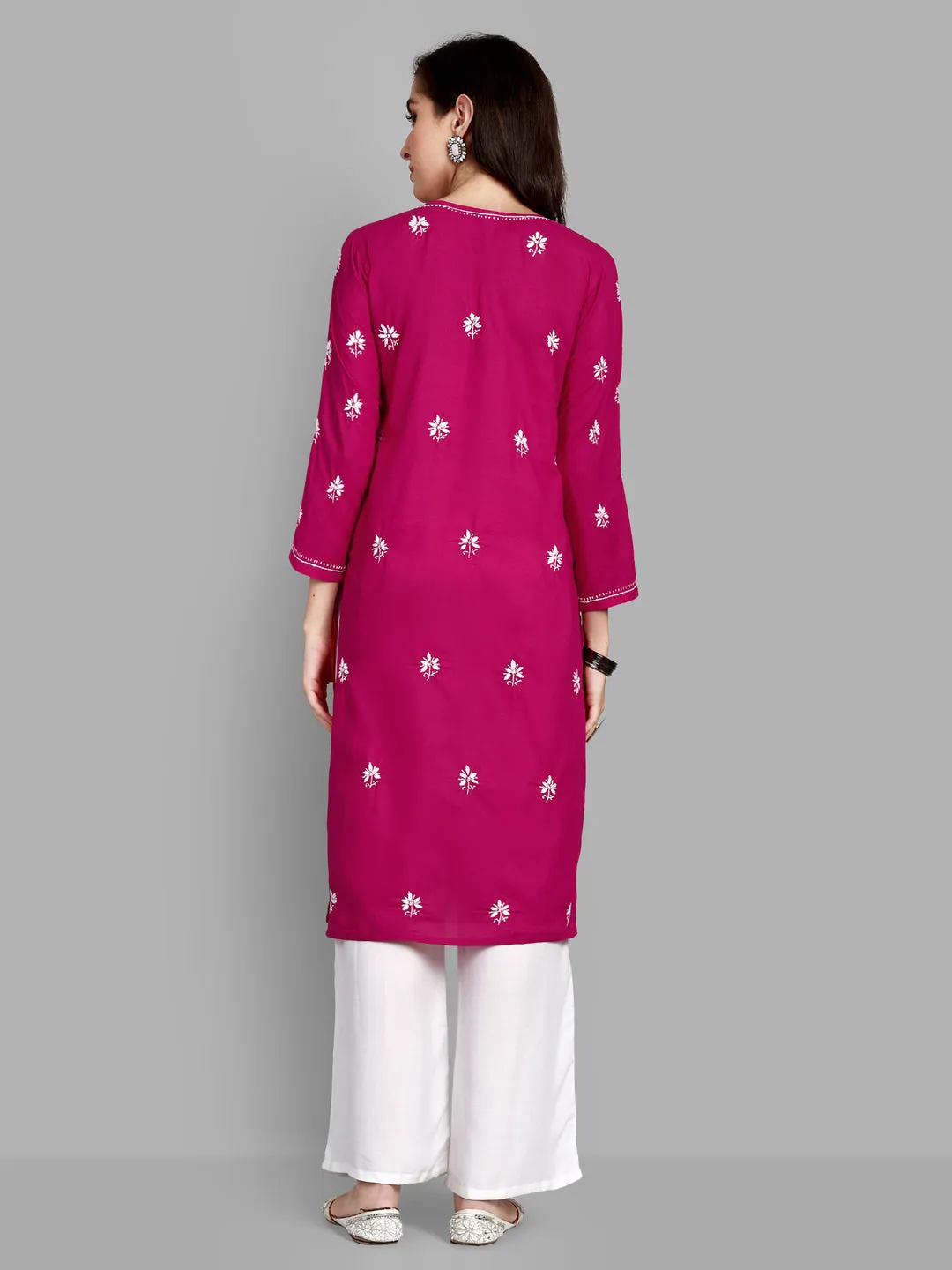 Lucknowi Chikankari Magenta Cotton Silk Kurta