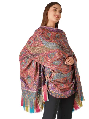 Luxurious Pashmina Shawl with Hand Sozni Embroidery Designs - Multi Color