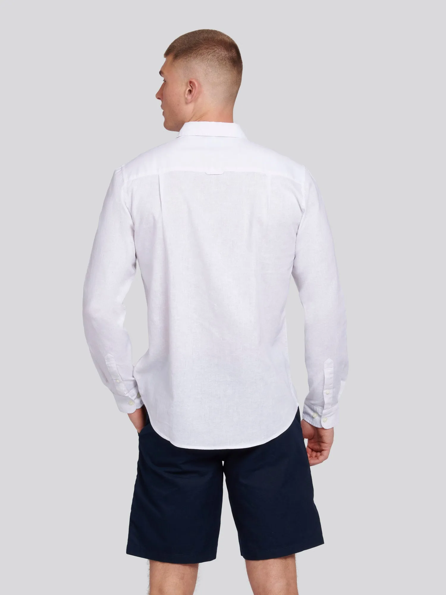 Mens Linen Blend Shirt in White / Harbour Mist DHM