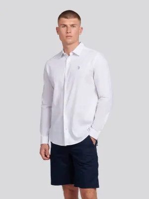 Mens Linen Blend Shirt in White / Harbour Mist DHM