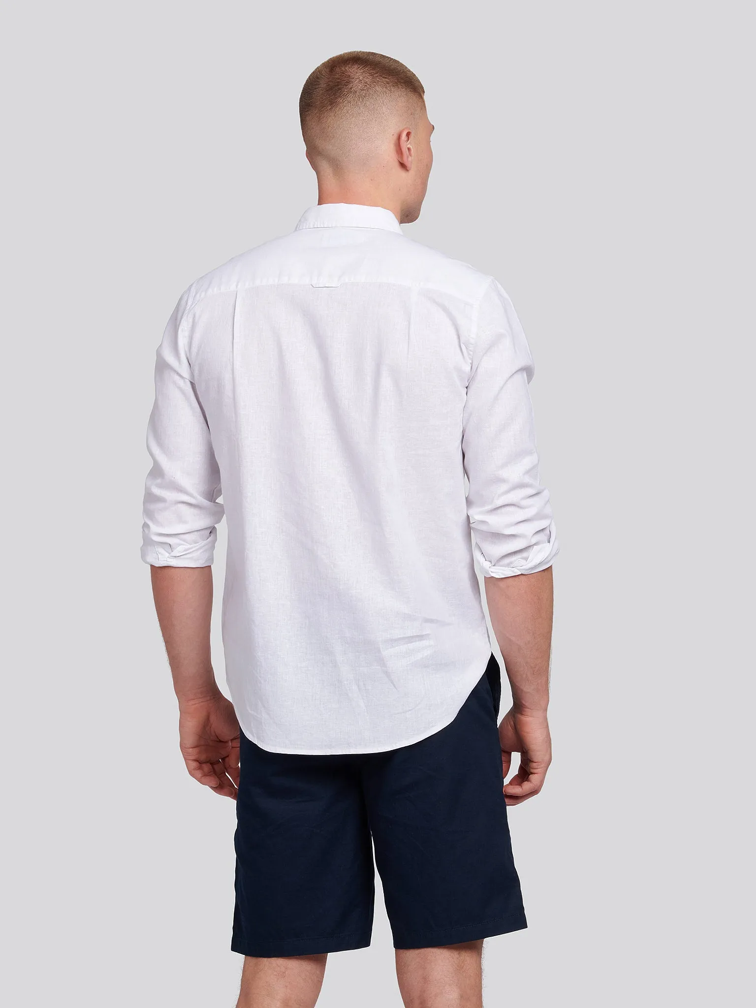 Mens Linen Blend Shirt in White / Harbour Mist DHM