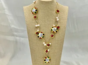 Natural multi color keshi pearl  murano glass bead pearl necklace