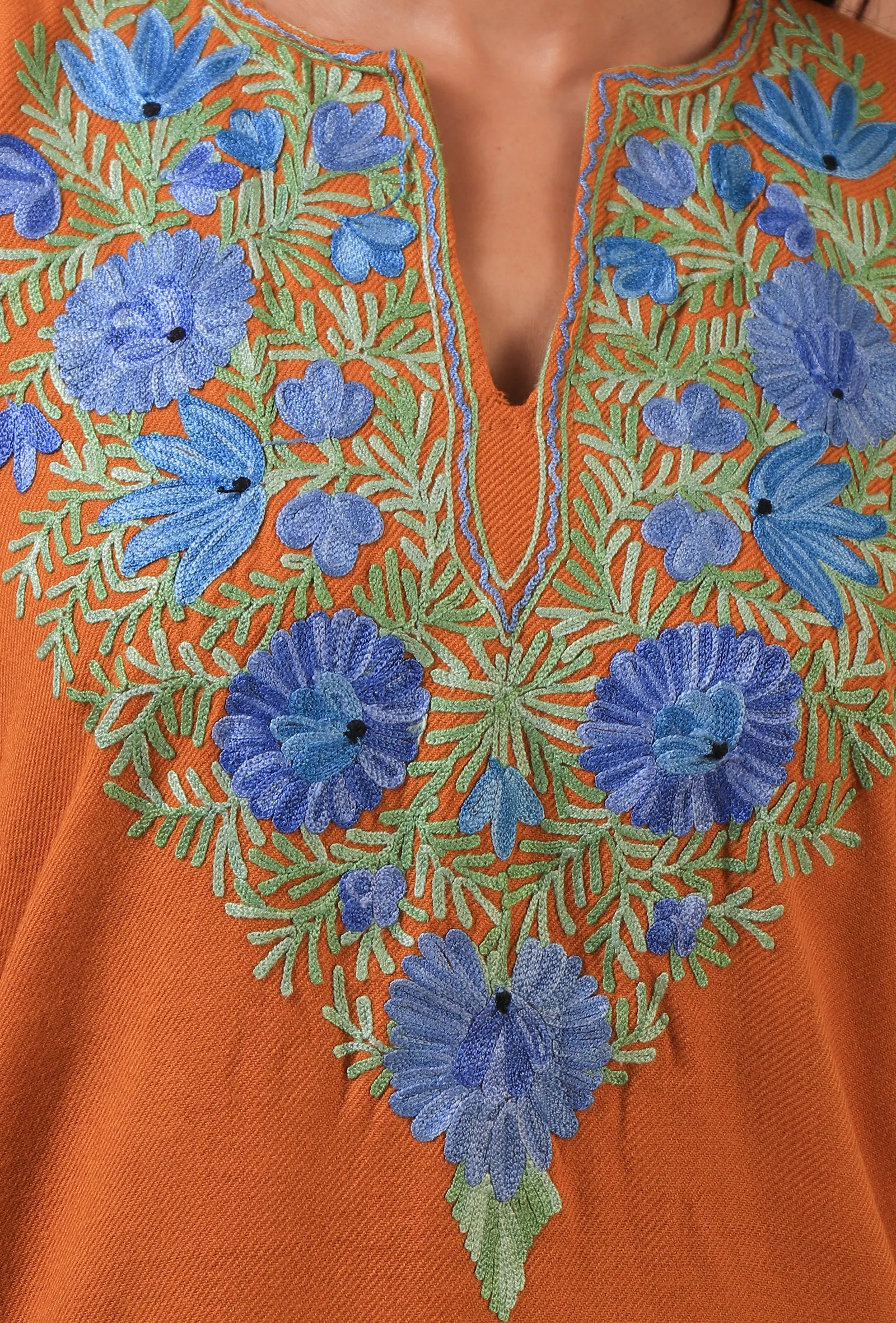 Orange Woolen Ari Embroidered Phiran- Free Size