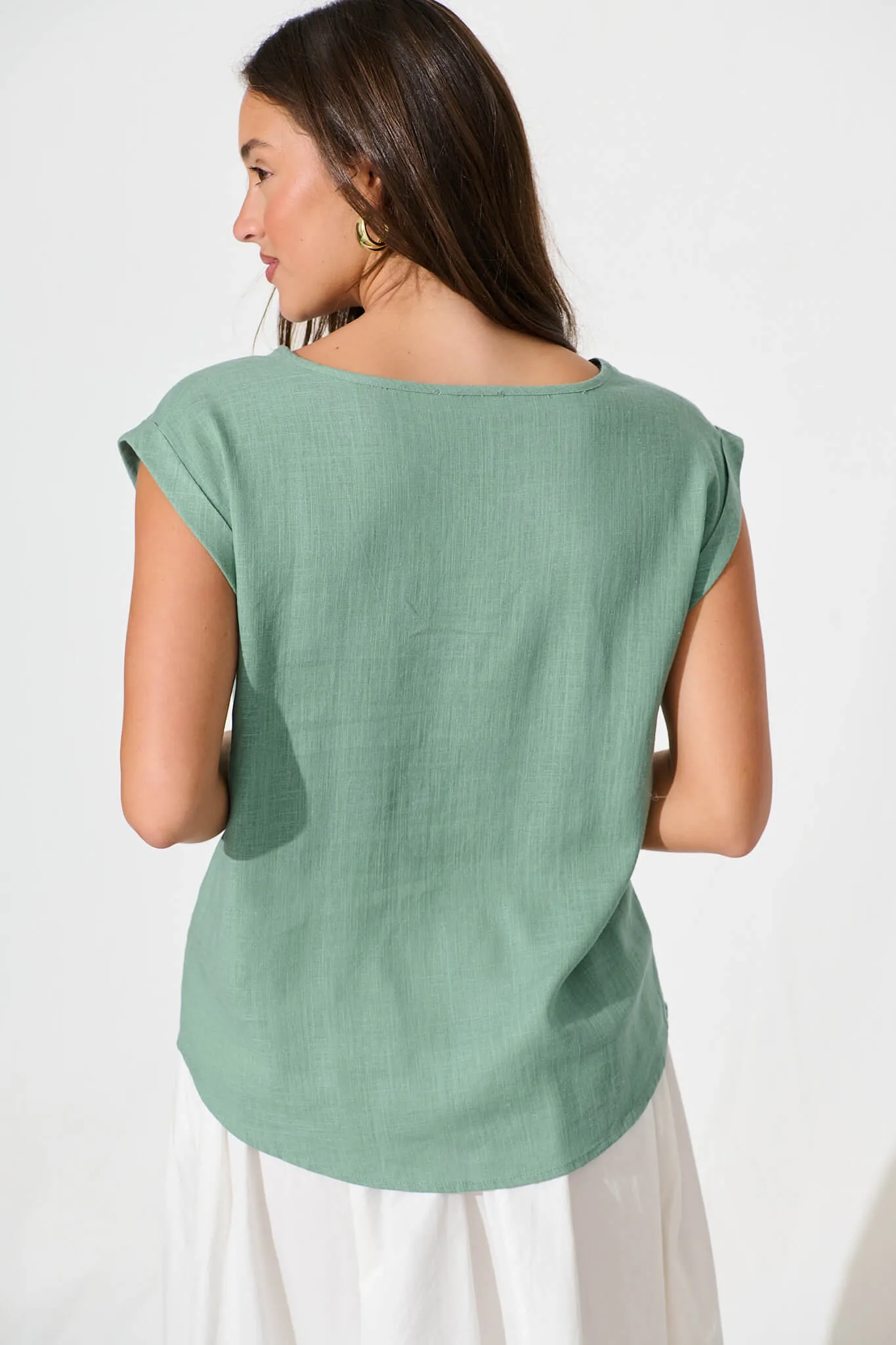 Pale Green Linen Blend Top