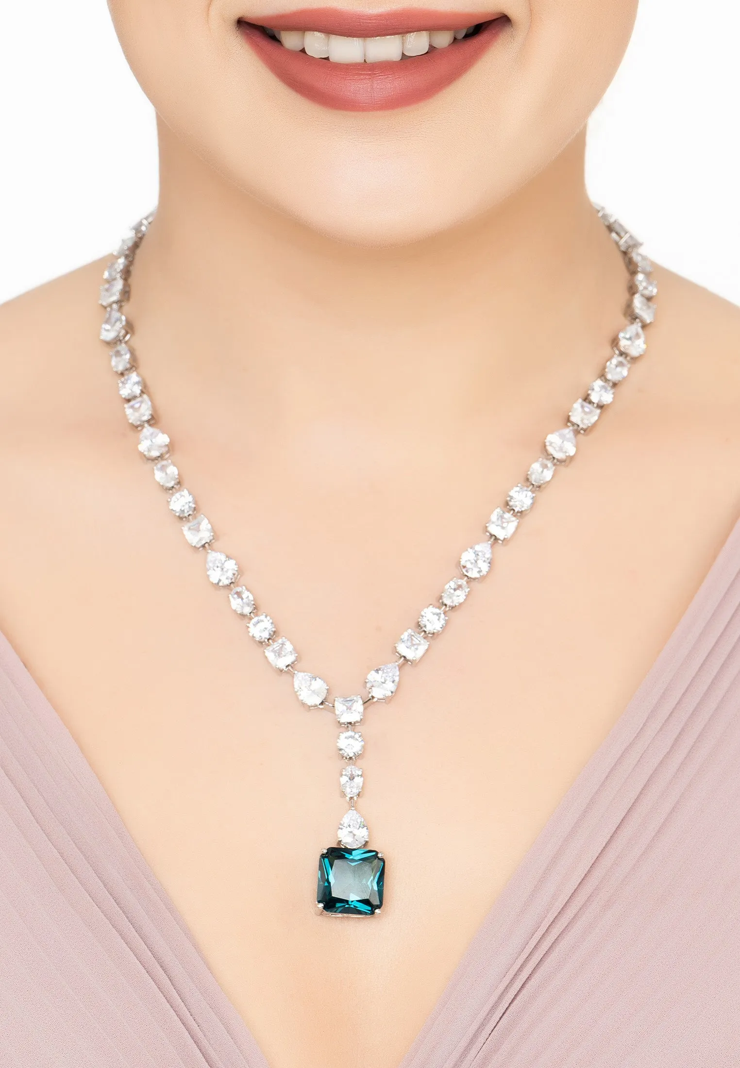 Penelope Petrol Tourmaline Statement Necklace Silver