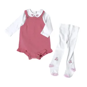Rose Heather Knit Baby Romper Bodysuit Tights (3 Piece Set)