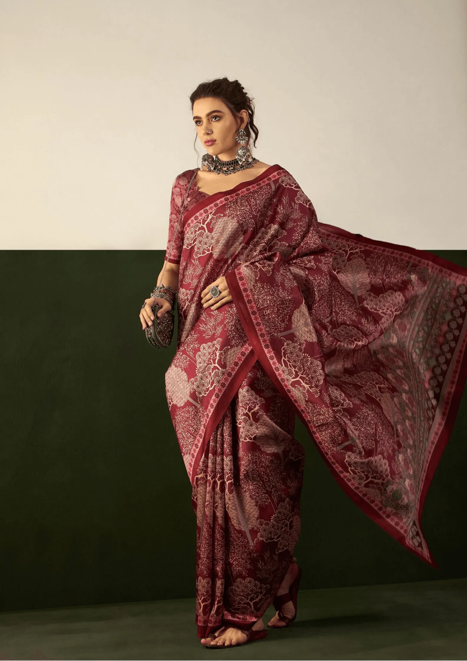 Royal Red Designer Bhagalpuri Saree