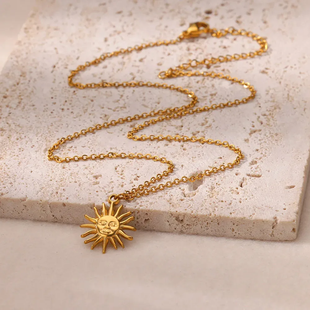 Stainless Steel Geometric Necklace Sunflower Pendant Aesthetic Jewelry