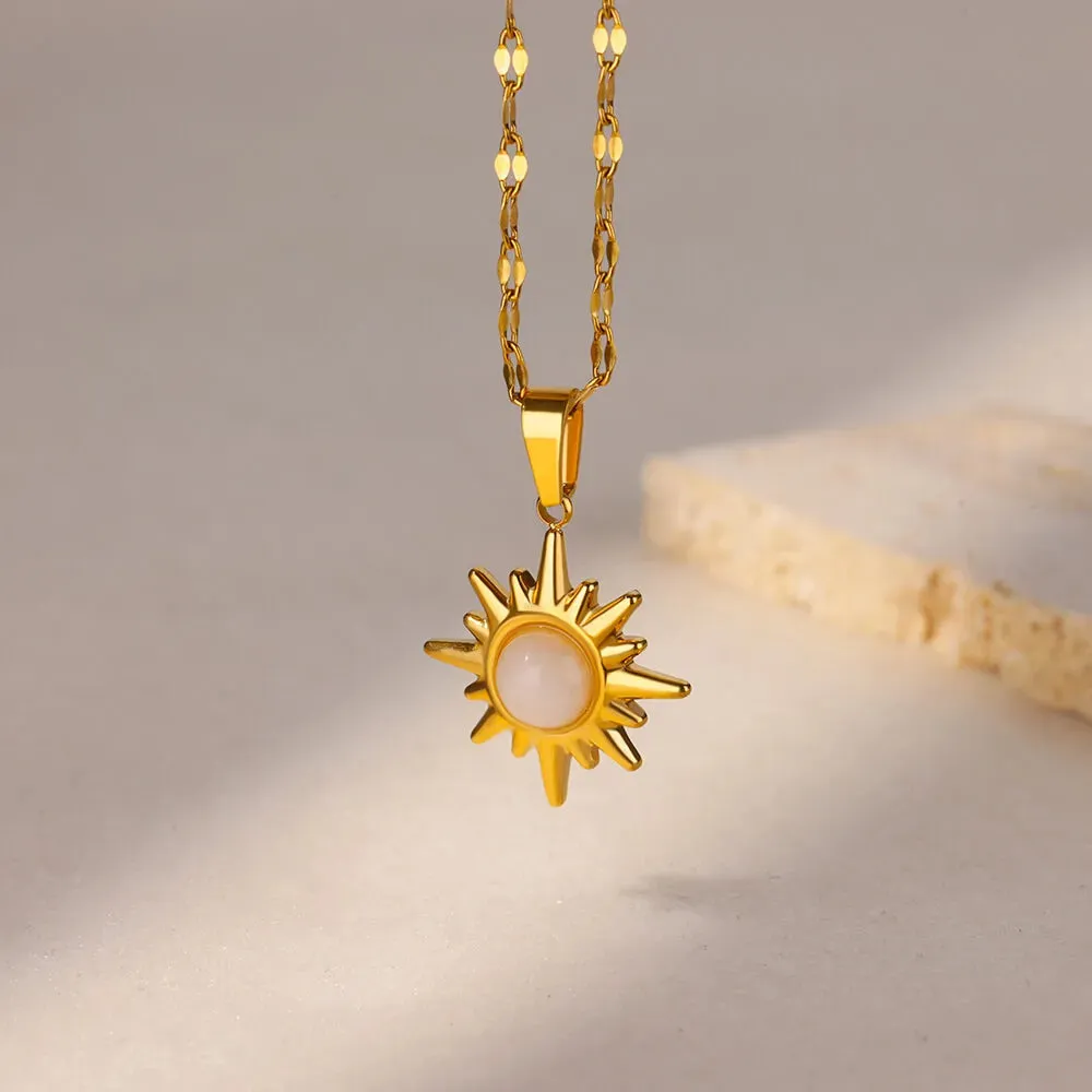 Stainless Steel Geometric Necklace Sunflower Pendant Aesthetic Jewelry