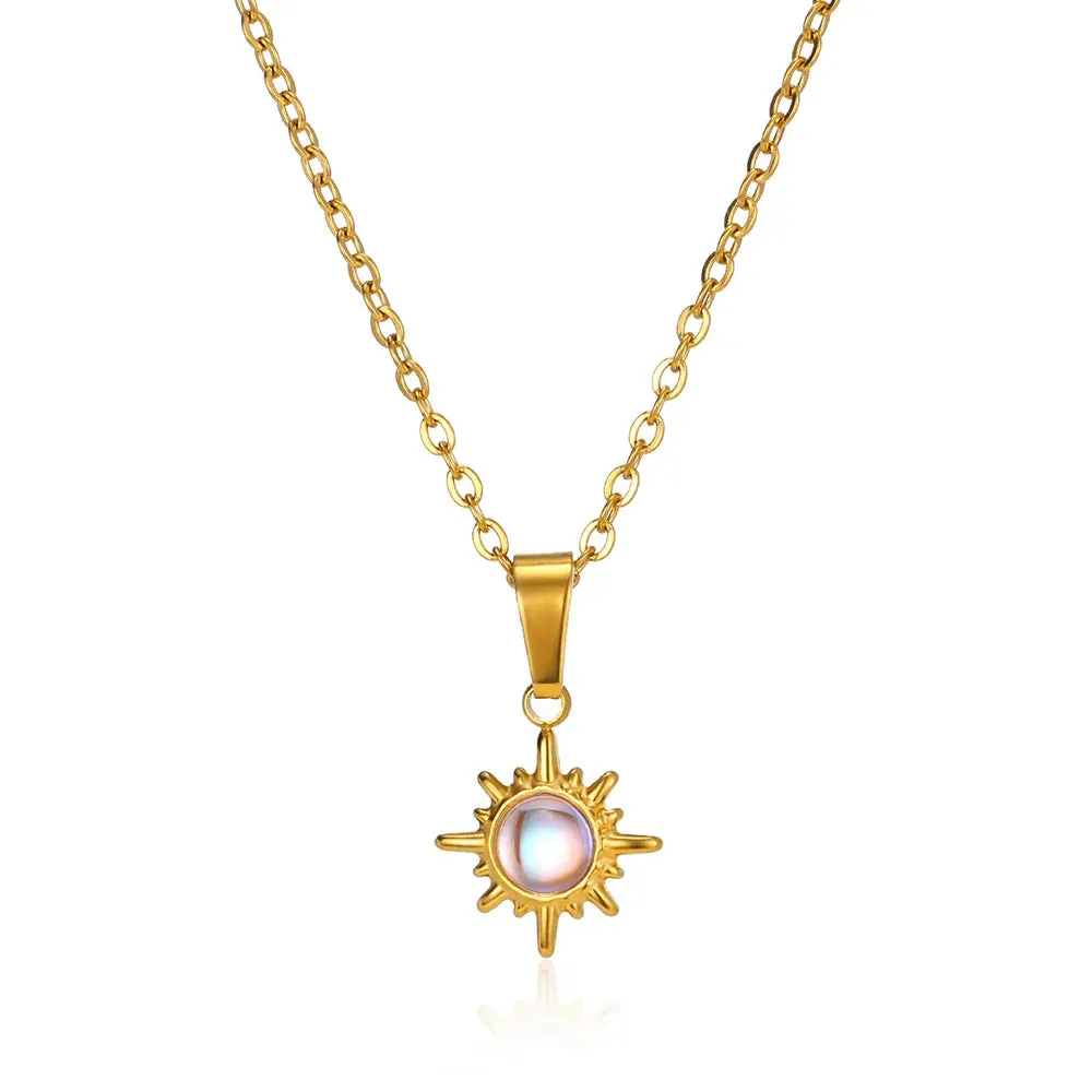 Stainless Steel Geometric Necklace Sunflower Pendant Aesthetic Jewelry