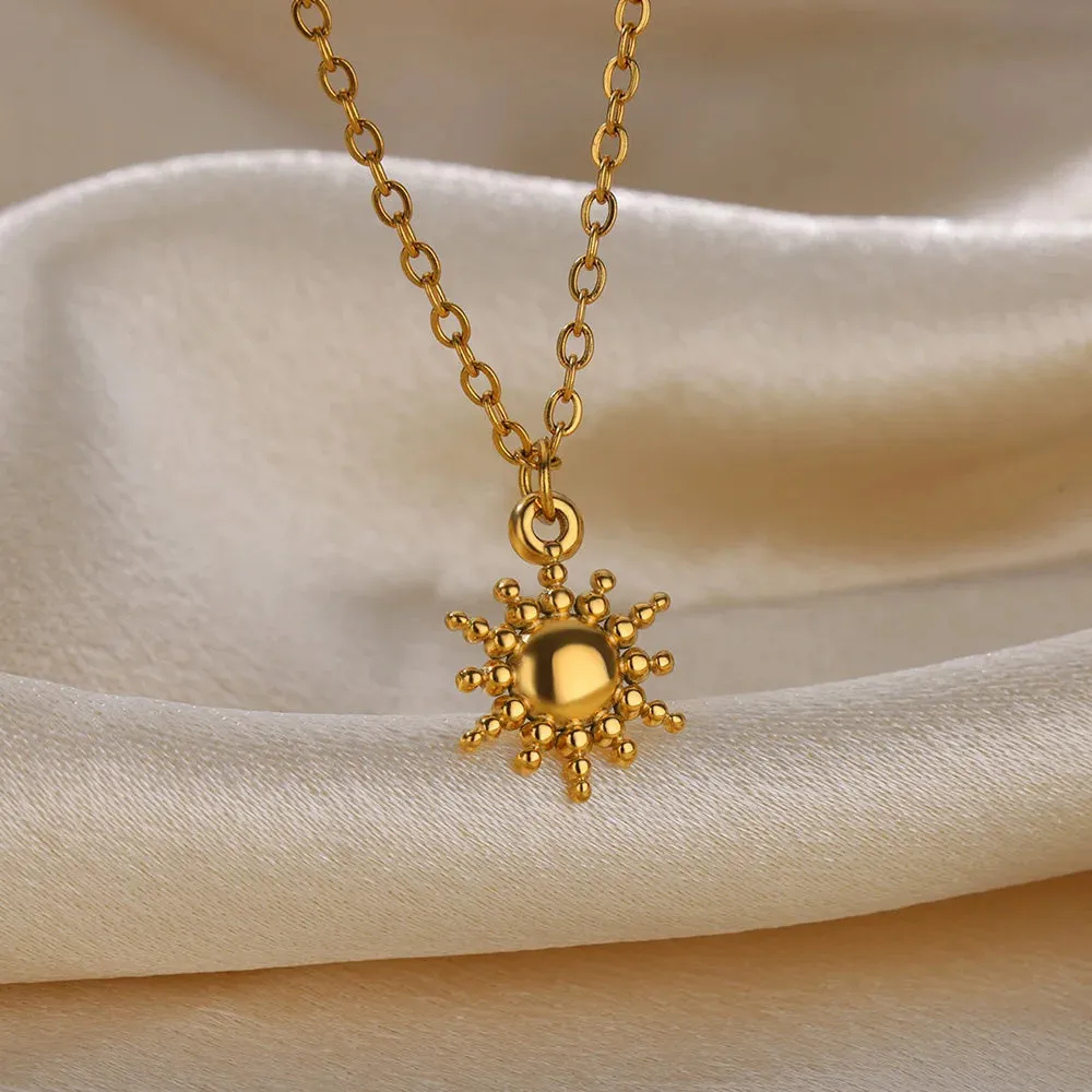 Stainless Steel Geometric Necklace Sunflower Pendant Aesthetic Jewelry
