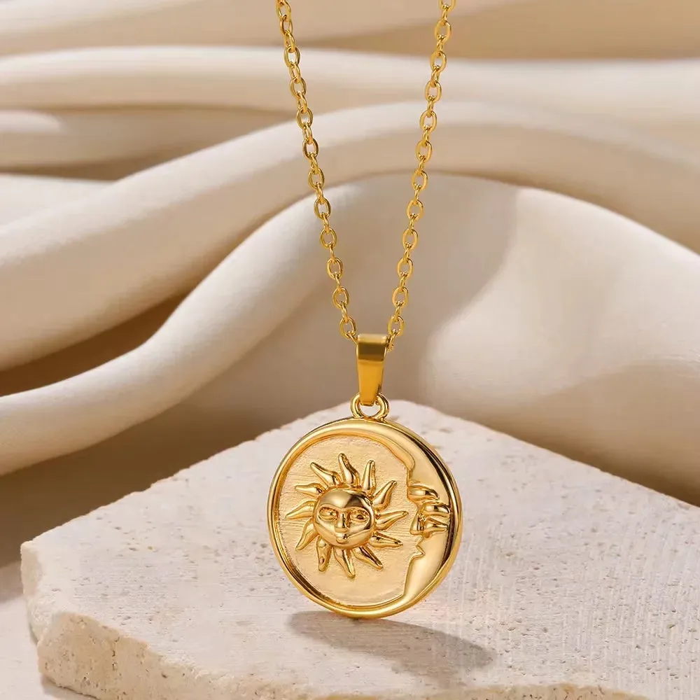 Stainless Steel Geometric Necklace Sunflower Pendant Aesthetic Jewelry