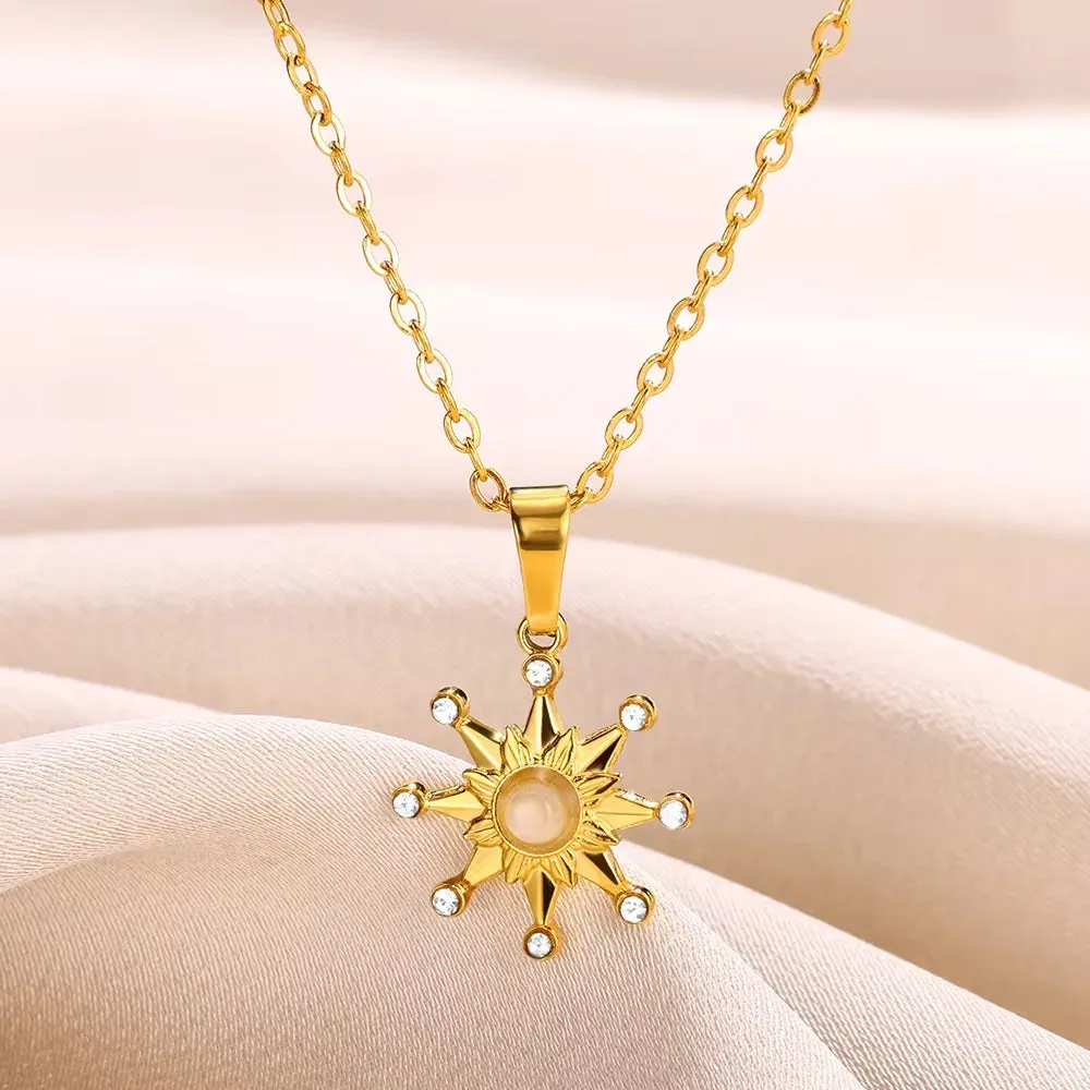 Stainless Steel Geometric Necklace Sunflower Pendant Aesthetic Jewelry