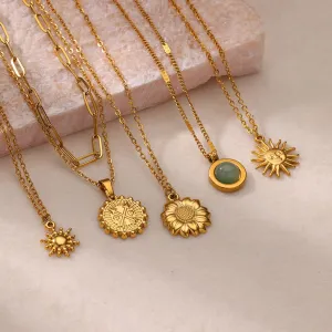 Stainless Steel Geometric Necklace Sunflower Pendant Aesthetic Jewelry