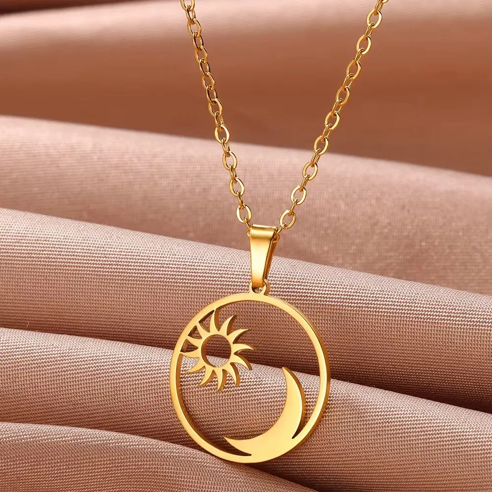 Stainless Steel Geometric Necklace Sunflower Pendant Aesthetic Jewelry