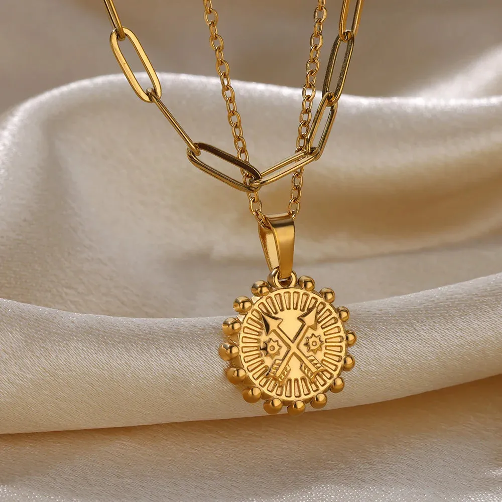 Stainless Steel Geometric Necklace Sunflower Pendant Aesthetic Jewelry