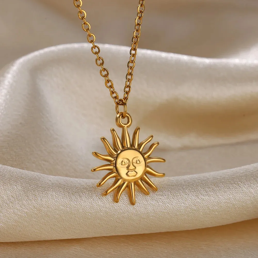 Stainless Steel Geometric Necklace Sunflower Pendant Aesthetic Jewelry