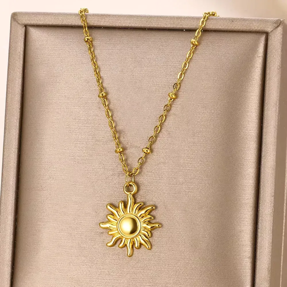 Stainless Steel Geometric Necklace Sunflower Pendant Aesthetic Jewelry