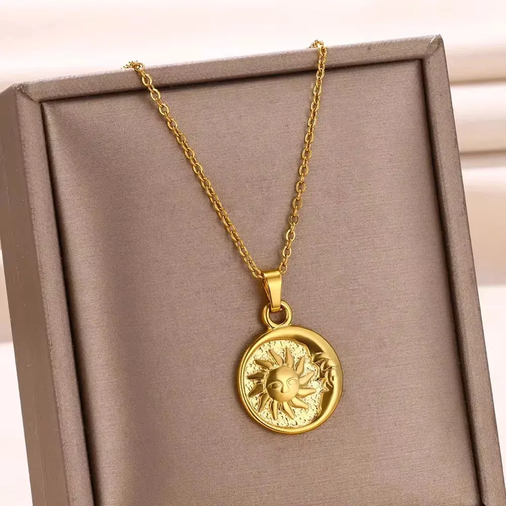 Stainless Steel Geometric Necklace Sunflower Pendant Aesthetic Jewelry