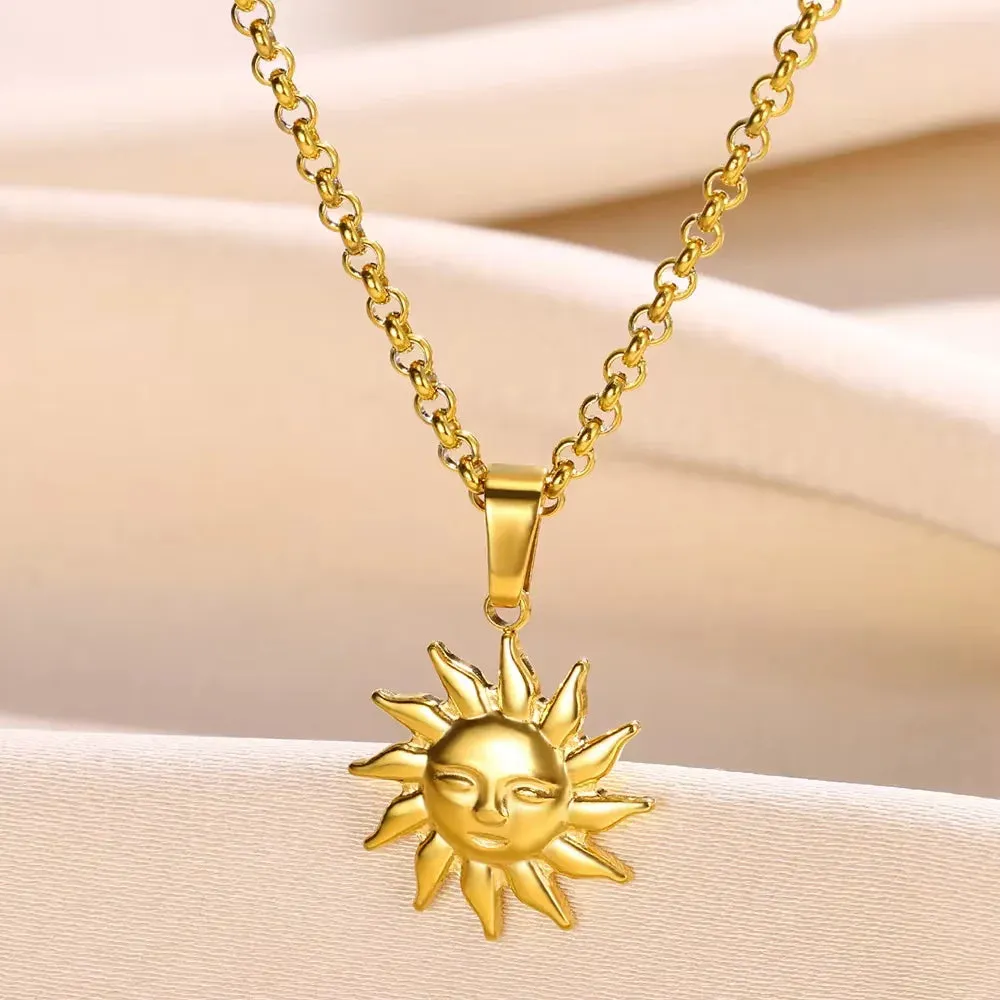 Stainless Steel Geometric Necklace Sunflower Pendant Aesthetic Jewelry