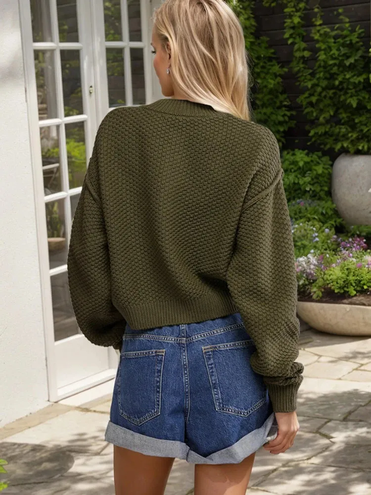 Thick Knit Button Up Classic Short Cardis