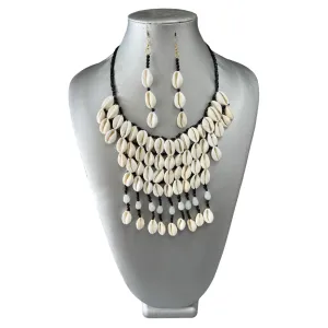 Women's Cowrie Shell Necklace Set with Earrings